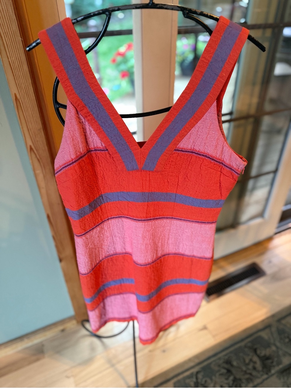 Anthropologie HD in Paris Striped V-Neck Knit Sheath Slvless Sz 8P Lined Dress